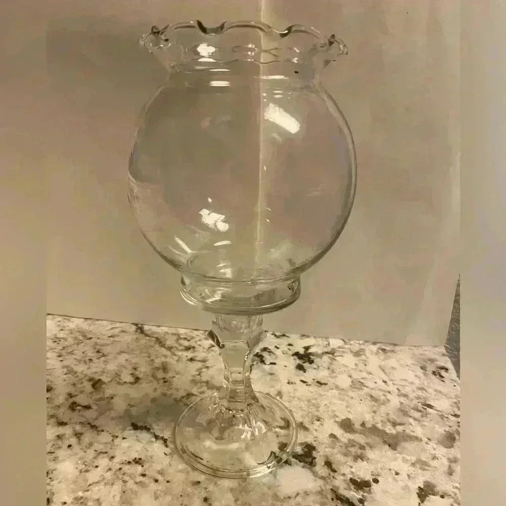 Glass candy dish/candle holder/potpourri or many other uses. 3.75 in dia x 9.25t